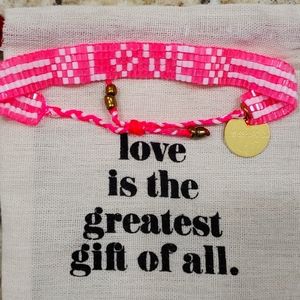 NEW Pink LOVE Bali Seed Bracelet & Gift Bag Love Is Project